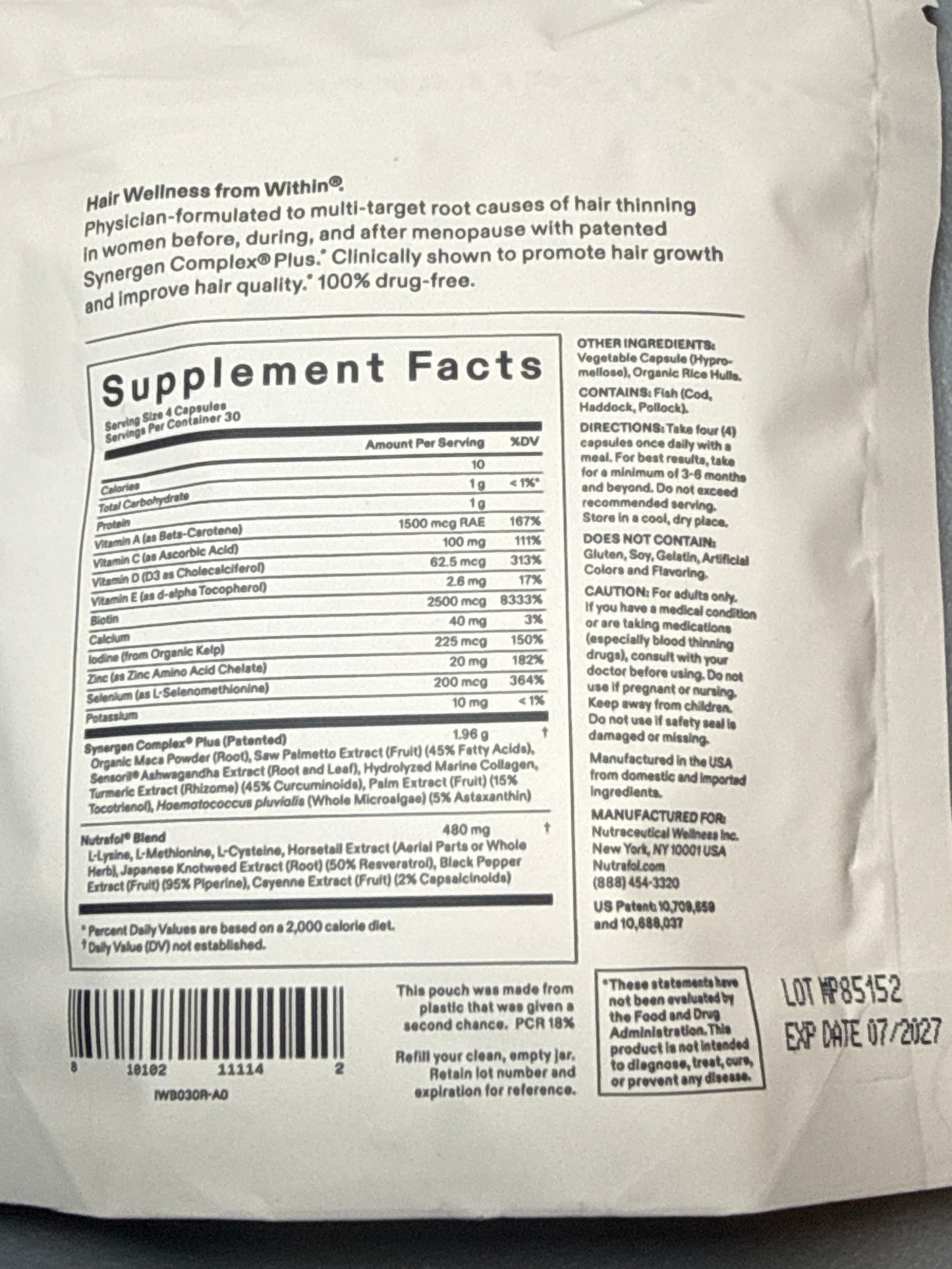 Nutrafol Women's Hair Growth Nutraceutical 120 Capsules Exp: 07/2027