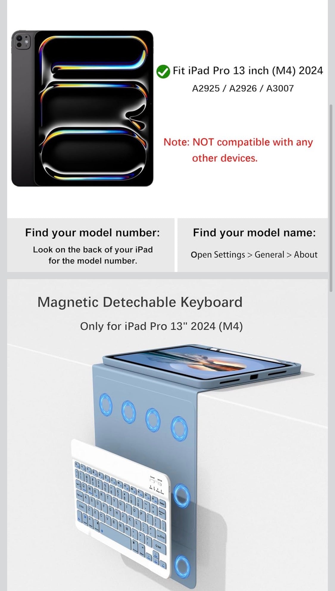 Keyboard Case for iPad Pro 13 Inch (M4) 2024 [Magnetic Detachable Wireless Keyboard][Support 3 System] Flip Stand Case with Pencil Holder for iPad 13” Pro 2024 (M4), Blue - Flip It Now