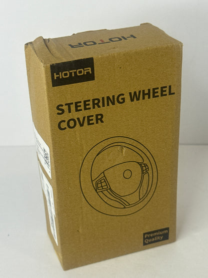 HOTOR Car Steering Wheel Cover - Universal Car Accessory for Diverse Cars, Durable Leather Cover with Anti-Slip Lining, for Steering Wheel with a Diameter of 14.5"-15",Black