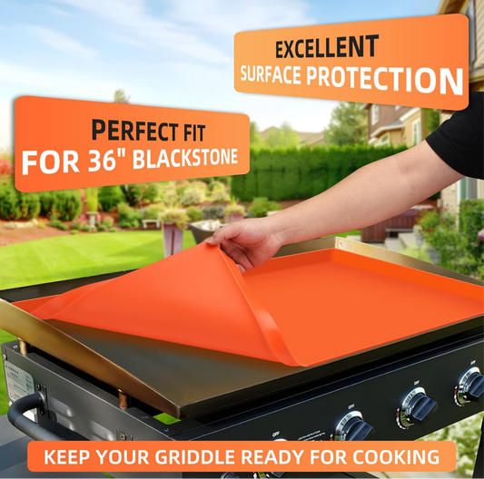 BANGIE Griddle Cover Mat for Blackstone 36 Inch Griddle Accessories | Full Wrap-Around Protection Silicone Mat for Griddle | Food Grade Silicone Grill Mat | ORANGE - Flip It Now