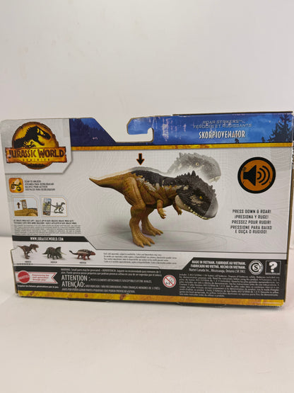 Mattel Jurassic World Dominion Roar Strikers Dinosaur Action Figure with Roaring Sound & Attack Action, Skorpiovenator Dino Toy Includes Digital Play - Flip It Now