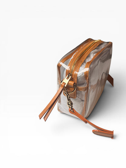 Universal Thread Clear Brown Crossbody Bag Detachable Strap Zip Gold Hardware - Flip It Now