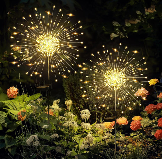 GIGALUMI Garden Decor Outdoor Lights 120LED 2Pack, Solar Garden Lights for Christmas Outside Fairy Firework Decorative,Solar Powered for Yard Pathway Flowerbed Planter Balcony Patio Decor (Warm White - Flip It Now