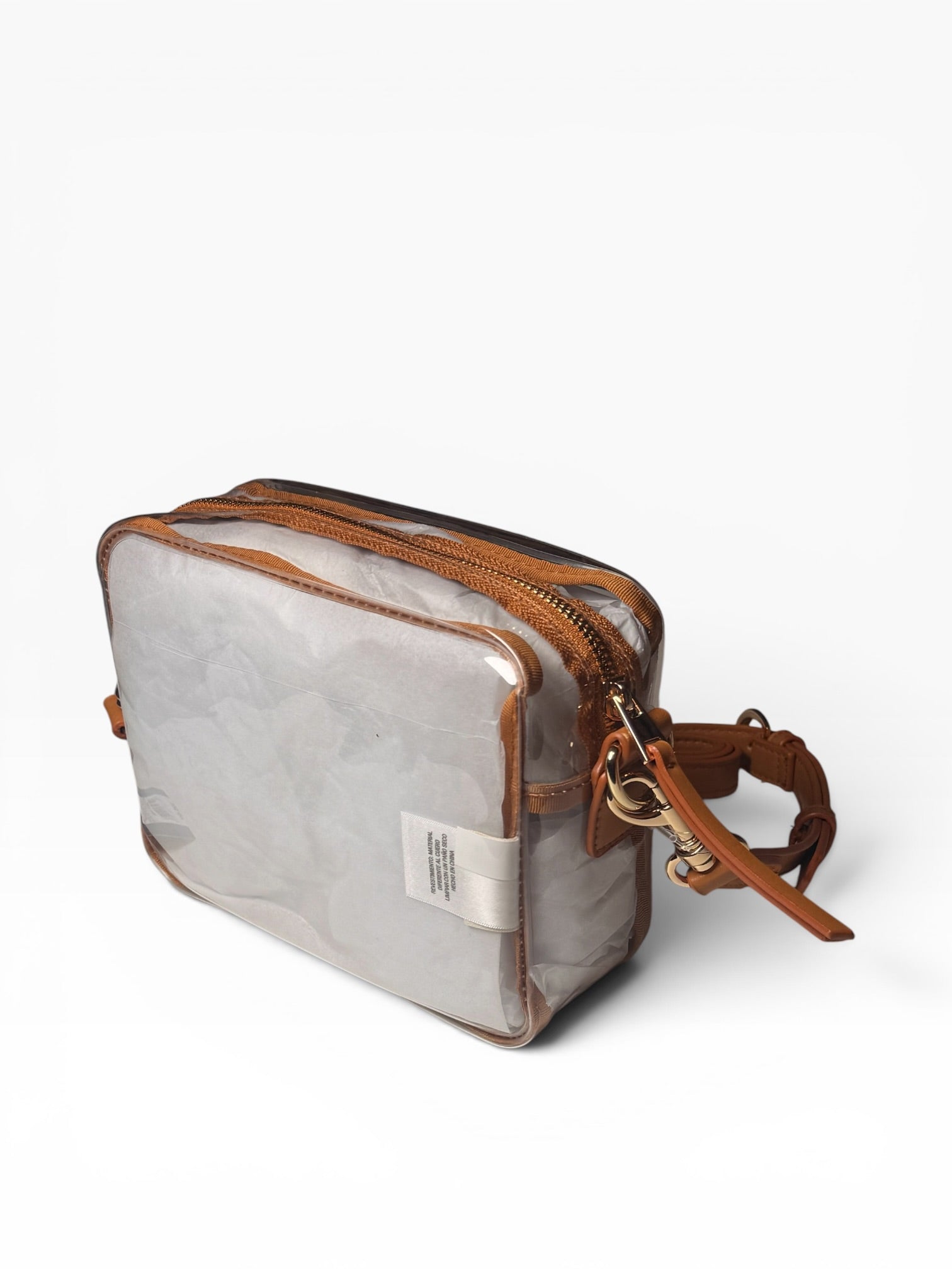 Universal Thread Clear Brown Crossbody Bag Detachable Strap Zip Gold Hardware - Flip It Now
