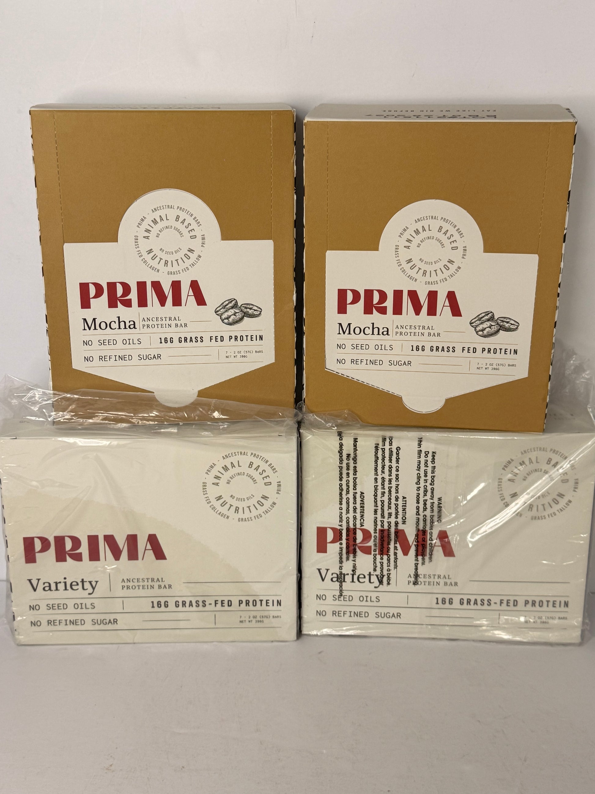 (4)PRIMA ANCESTRAL PROTEIN BAR Grass Fed Protein Bars, 7 Pack – Animal-Based Protein Bar with Beef Tallow, Raw Honey, Seed Oil Free, Low Carb, Gluten-Free – Healthy, Energy Snacks for Clean Lifestyle 4(7 Pack, Variety Pack/mocha) - Flip It Now