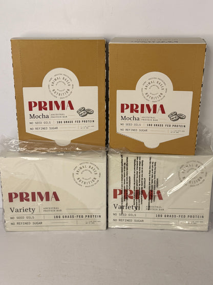 (4)PRIMA ANCESTRAL PROTEIN BAR Grass Fed Protein Bars, 7 Pack – Animal-Based Protein Bar with Beef Tallow, Raw Honey, Seed Oil Free, Low Carb, Gluten-Free – Healthy, Energy Snacks for Clean Lifestyle 4(7 Pack, Variety Pack/mocha) - Flip It Now