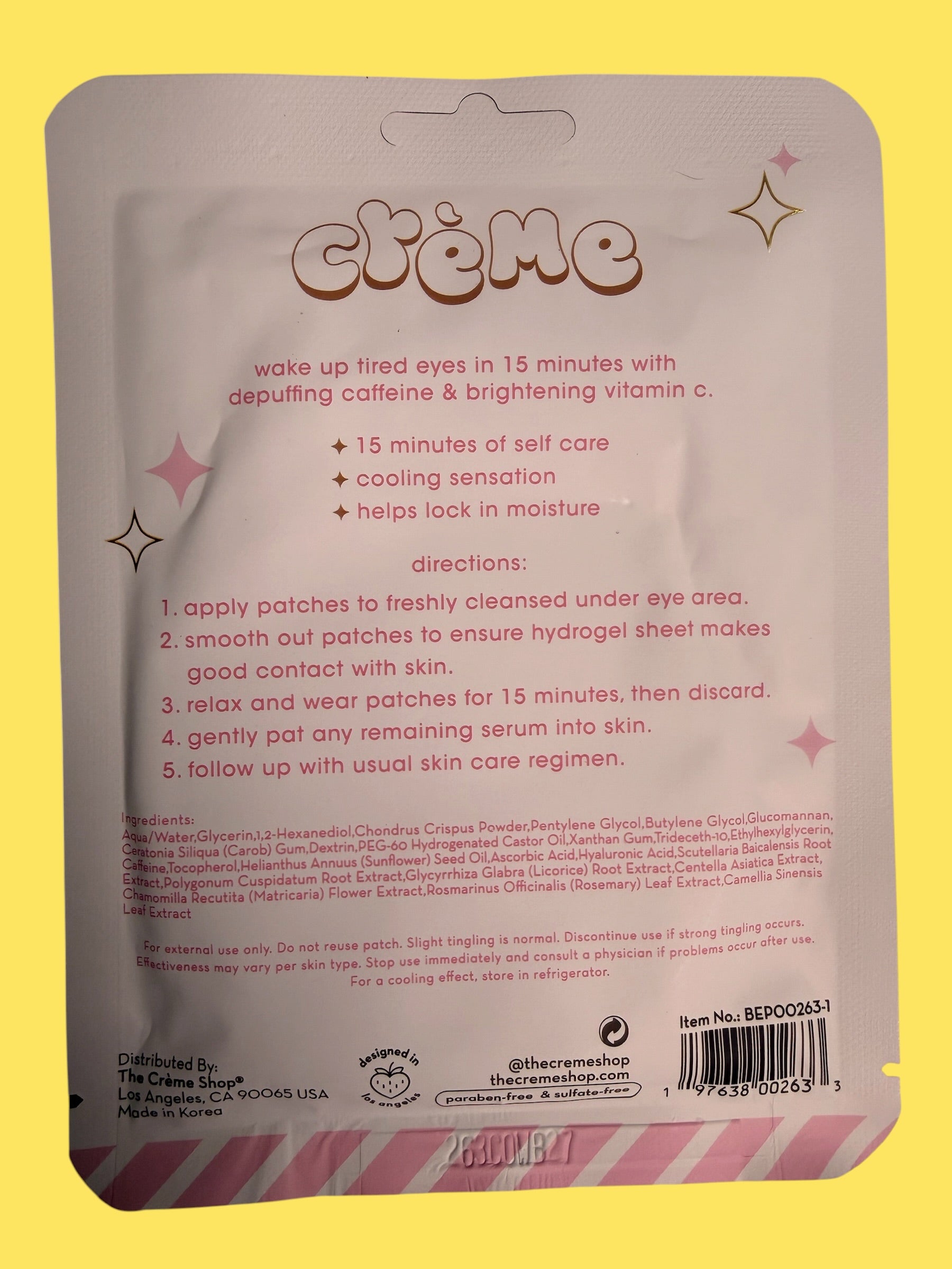 Lot of (3)The Creme Shop Beary Bright Depuffing Hydrogel Under Eye Patches Caffeine Vit C - Flip It Now