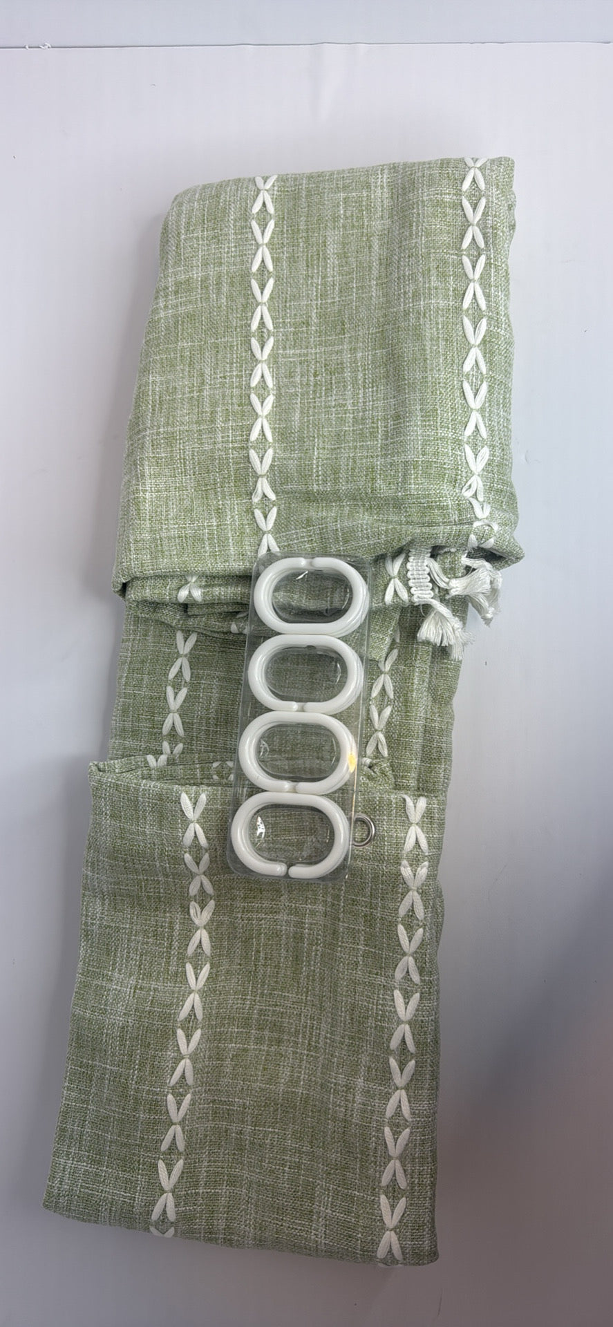 Boho Farmhouse Shower Curtain for Bathroom, Linen Striped Fabric Shower Curtain Set with Tassel,Bohemian Vintage Country Cloth Curtains with 12 Hooks,72 x 72 inches (Green) - Flip It Now