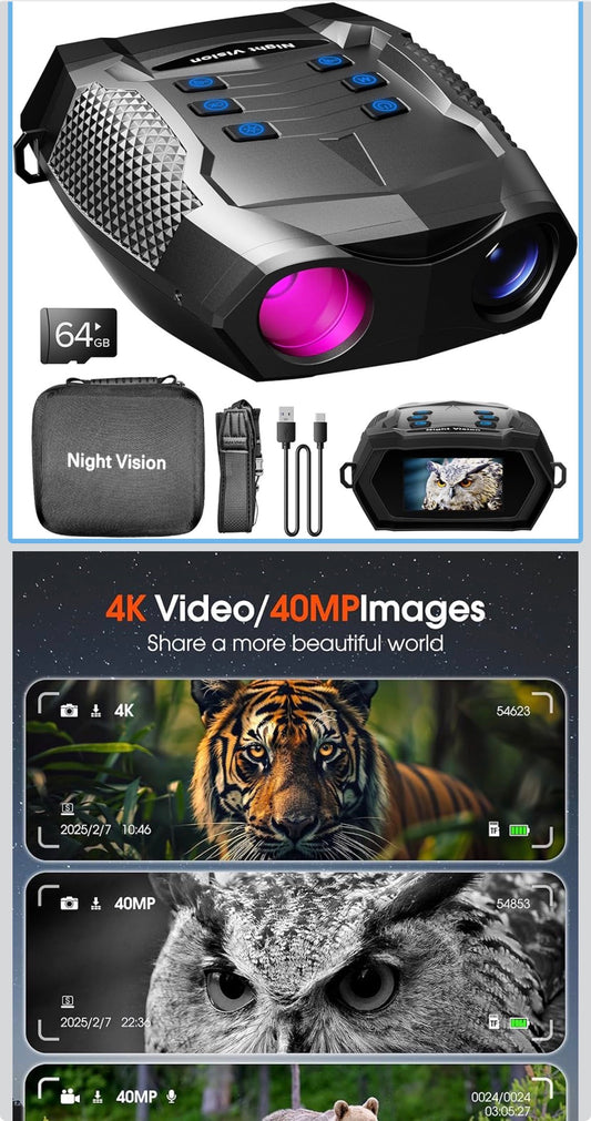 Night Vision Goggles - 4K Night Vision Binoculars for Adults, 5000mAh Rechargeable Infrared Binoculars with 3'' Large Screen, 8X Digital Zoom for Camping Hunting & Security - Flip It Now