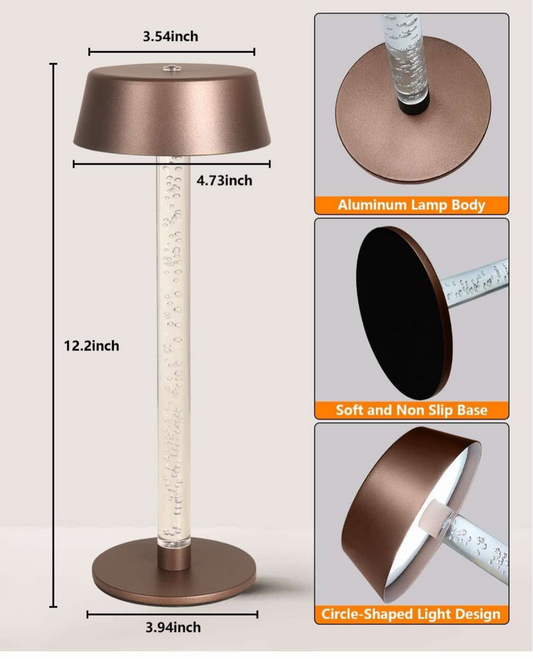 Cordless Table Lamps Set of 2,Lava lamp,Bubble stem,Water Droplet stem,Crystal Effect,5000mAh Battery Operated, 3 Color Stepless Dimming Up, for Restaurant/Bedroom/Bars/Outdoor Party/Camping/Coffee