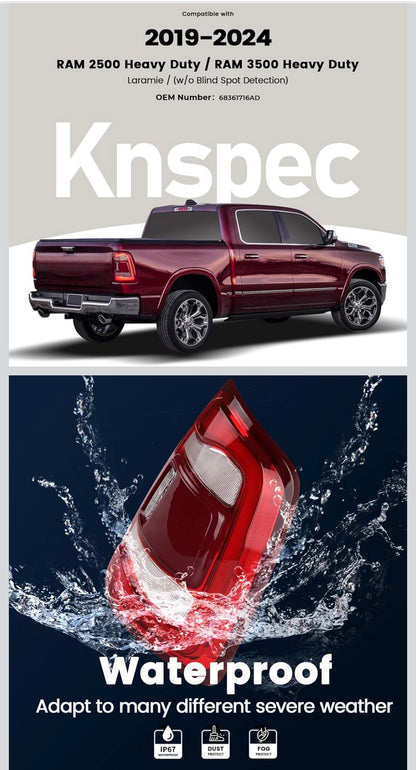 LED Tail Lights Assembly Compatible With 2019-2023 RAM 2500 3500 without Blind Spot Red Bezel Rear Brake Lights Replace 68361716AD (Right Passenger Side) - Flip It Now