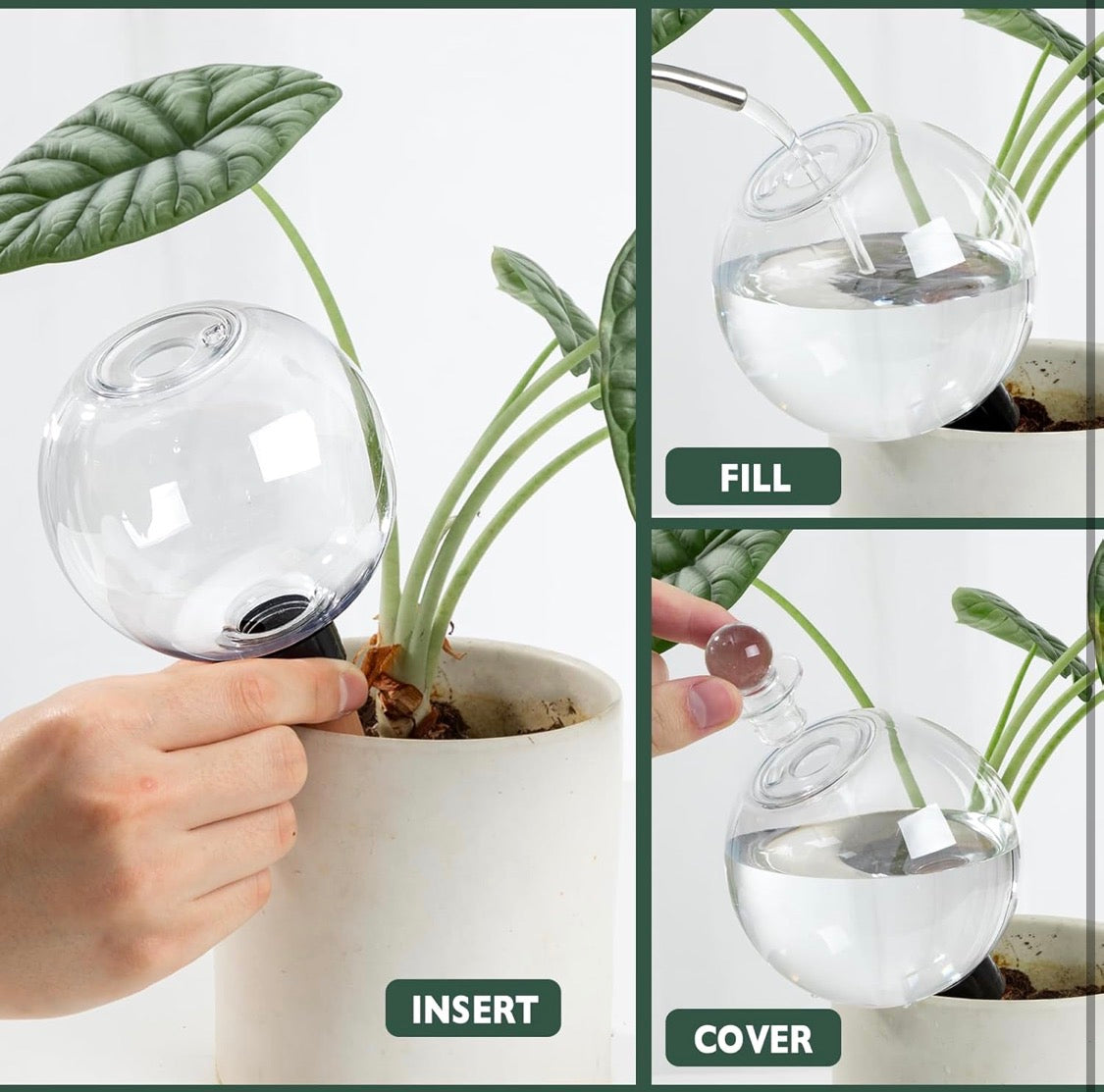 4 Pack Plant Watering Globes with Covers 17oz Self Watering Planter Insert Indoor/Outdoor Plant Watering Devices for Automatic Drip Irrigation