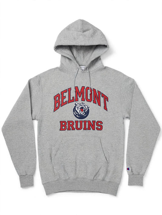 Champion Belmont Bruins Hoodie Size S Heather Grey College Bear Logo - Flip It Now