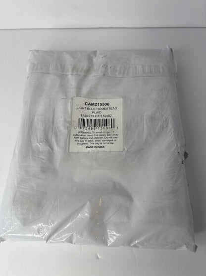 DII Home Sweet Farmhouse Plaid Tabletop Collection, Tablecloth, 52x52, Light Blue