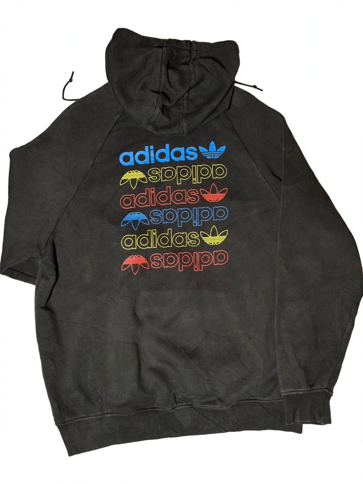 Adidas Originals Hoodie Size M Black Rainbow Trefoil Stack Front Back Print - Flip It Now