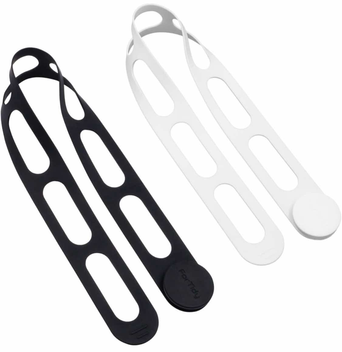 Silicone Utility Strap for Slow Cooker Lid, Pot, Bento Box, 21.65 In Reusable Elastic Self-Lock Silicone Tie for Bundling or Organizing Curtain, Cords, Yoga Mat, Camping Mat, 2pcs (Black&White)
