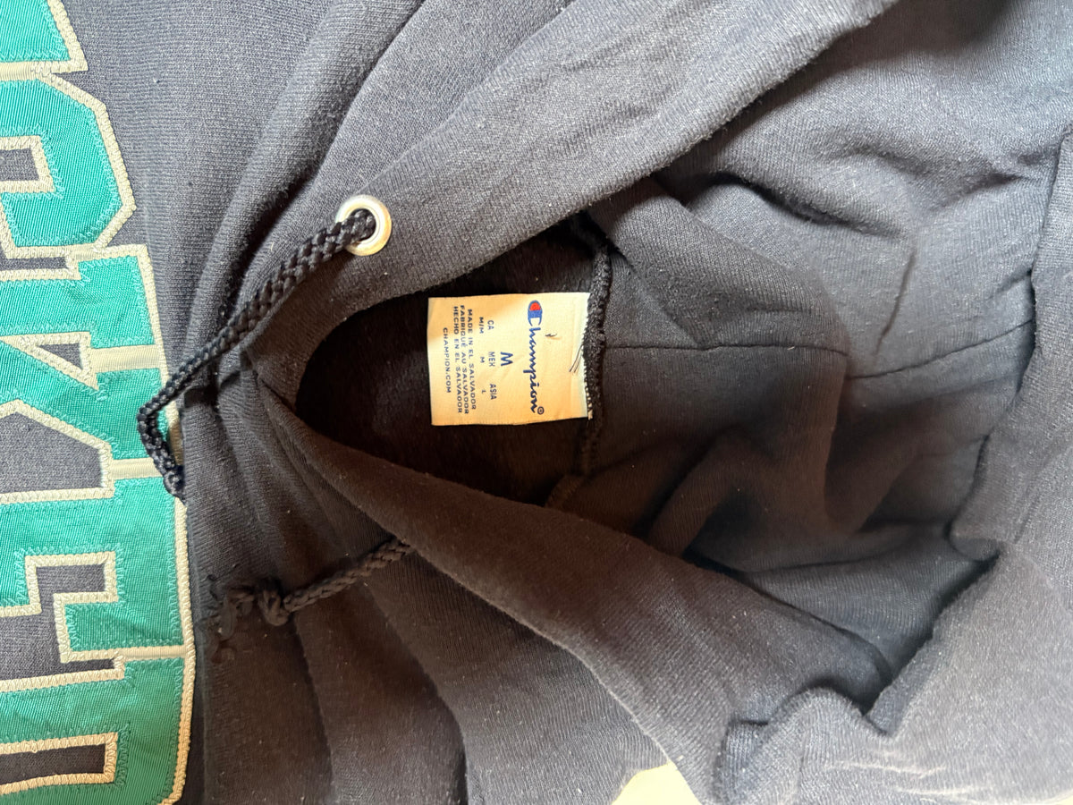 Champion Eckerd College Hoodie Size M Navy Teal Arched Tackle Twill - Flip It Now