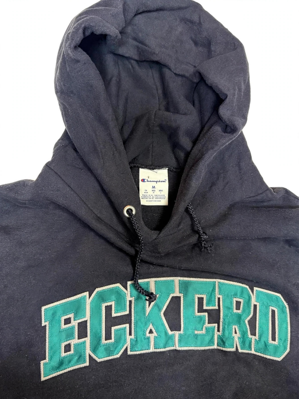 Champion Eckerd College Hoodie Size M Navy Teal Arched Tackle Twill - Flip It Now