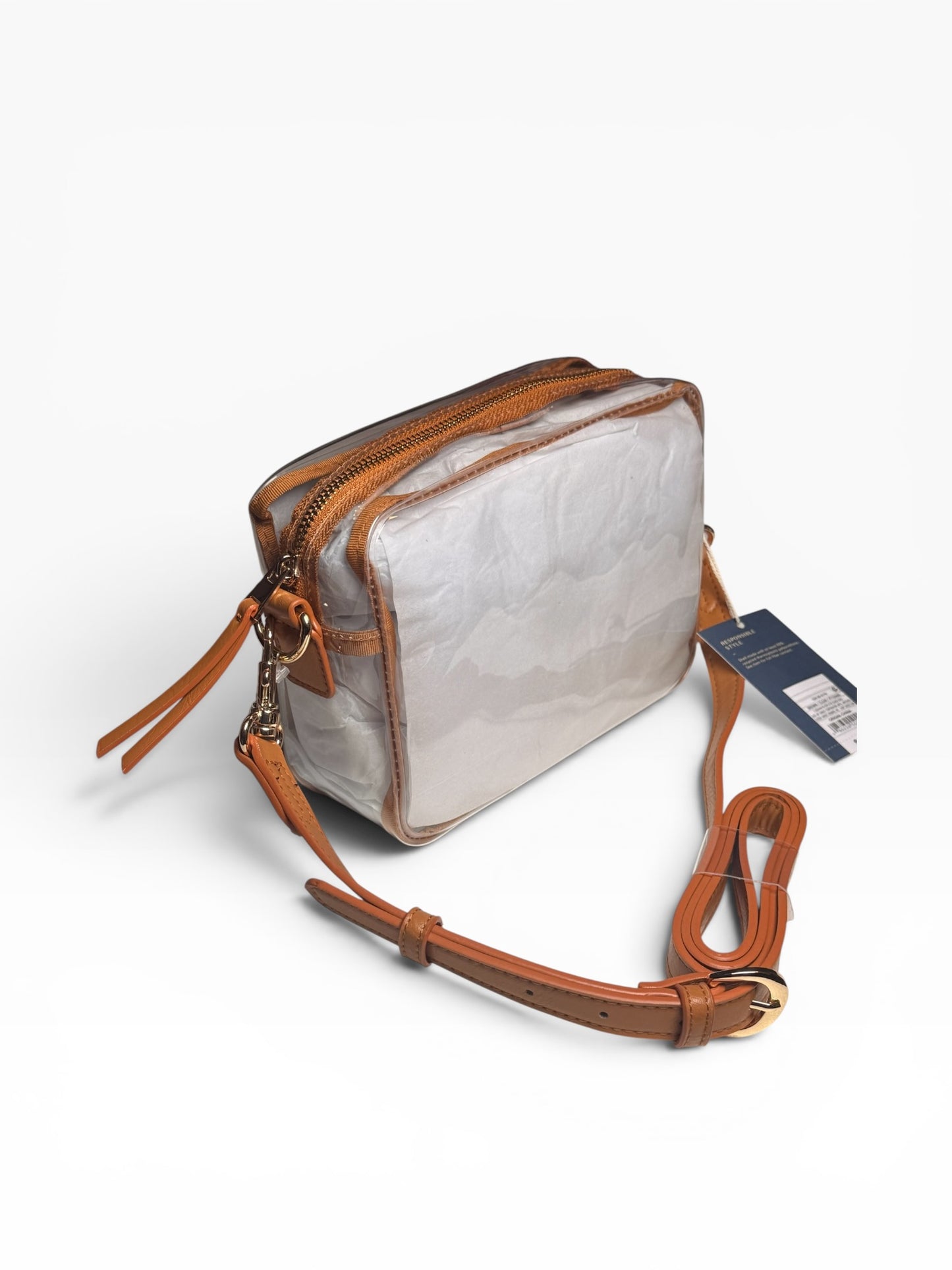 Universal Thread Clear Brown Crossbody Bag Detachable Strap Zip Gold Hardware - Flip It Now