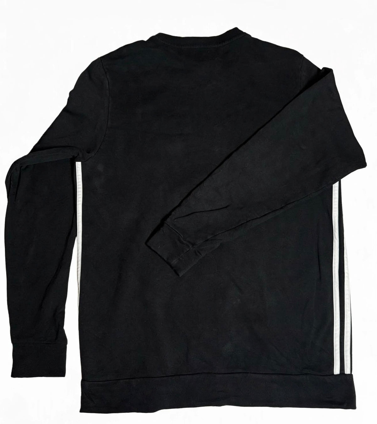 Adidas 3-Stripe Crewneck Sweatshirt Black White - Essentials Fleece - Size L - Good - Flip It Now