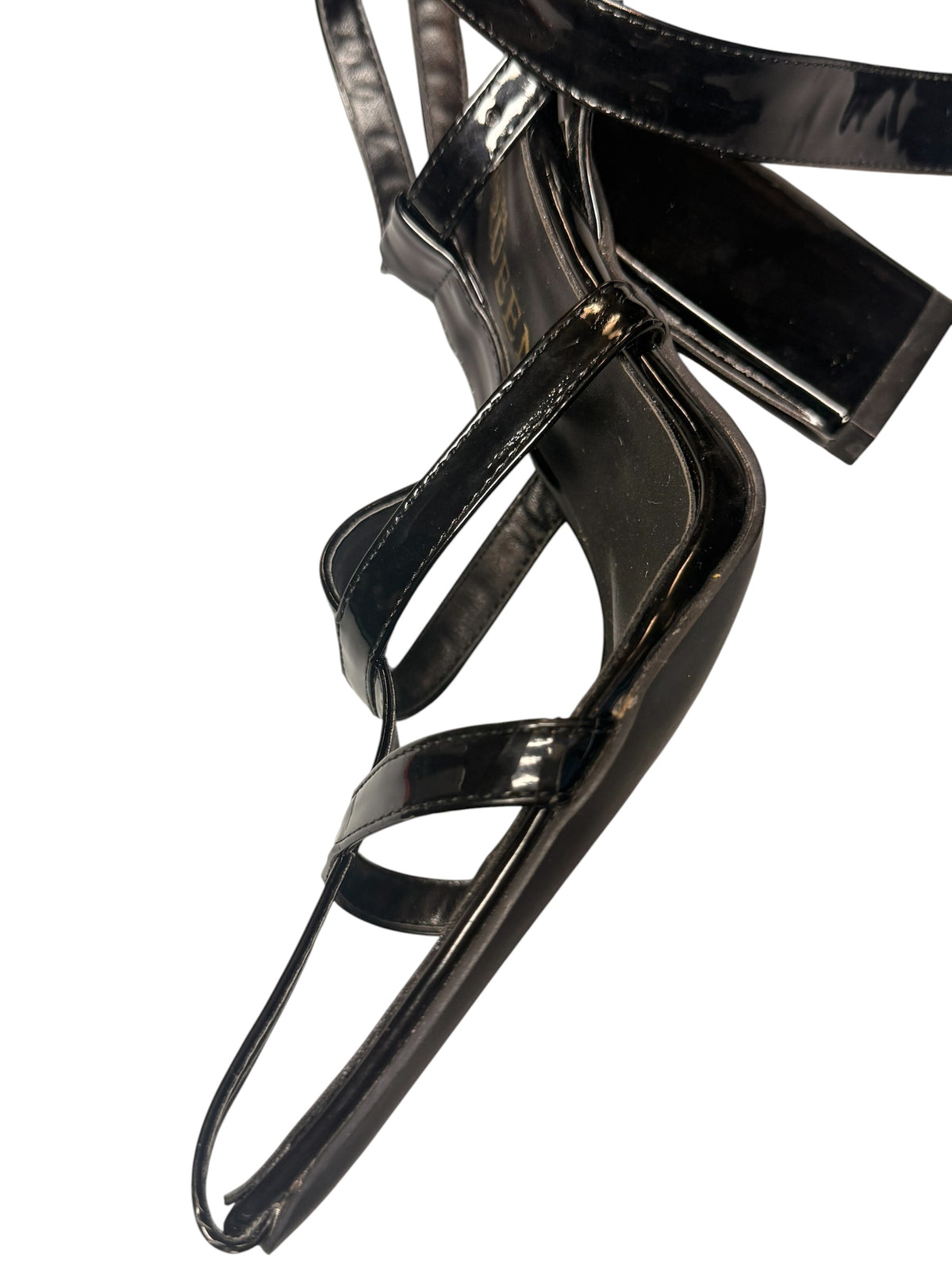 Alexander McQueen Black Patent Leather Ankle Strap Block Heel Sandals Size 39 - Flip It Now