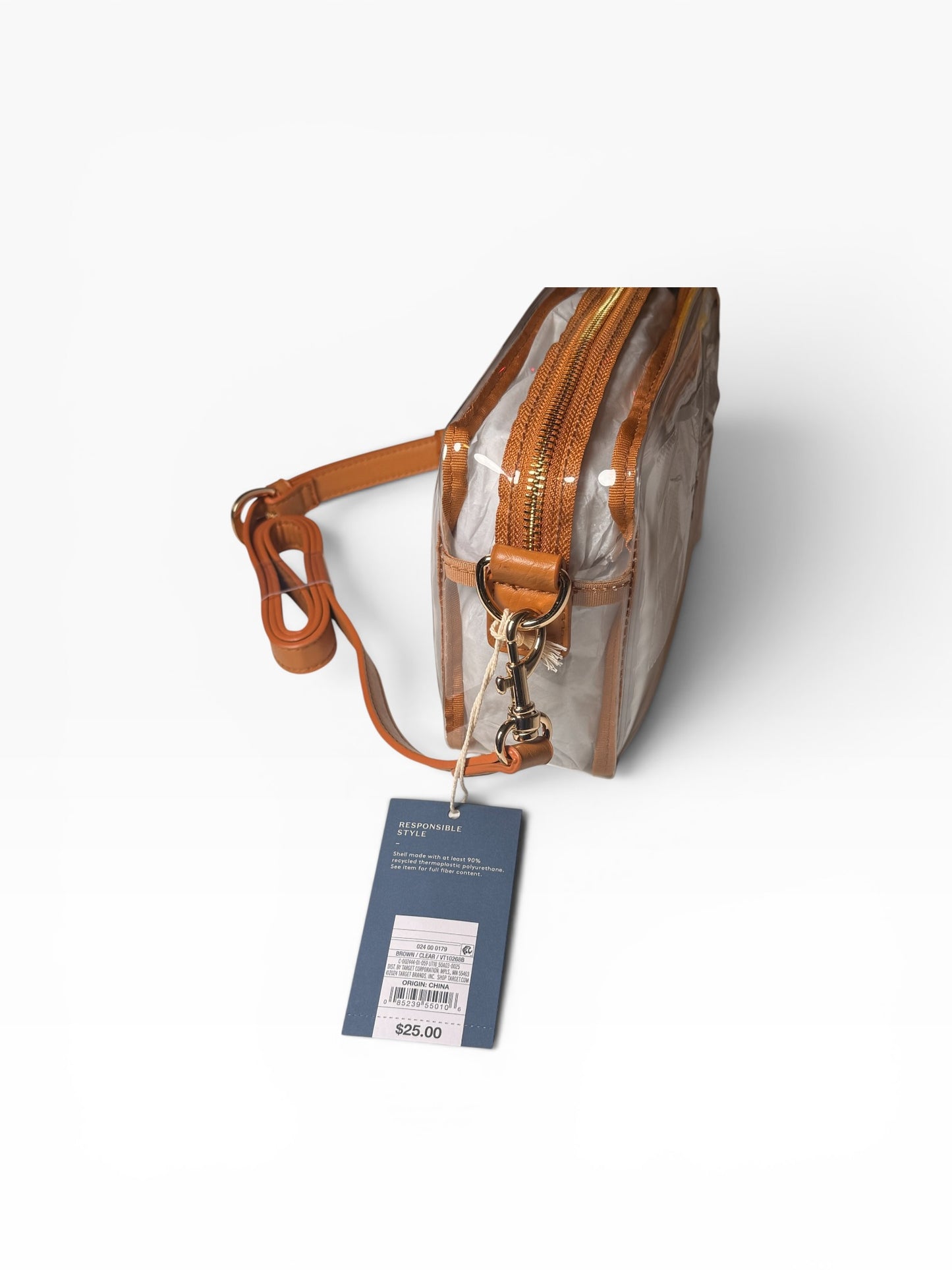Universal Thread Clear Brown Crossbody Bag Detachable Strap Zip Gold Hardware - Flip It Now