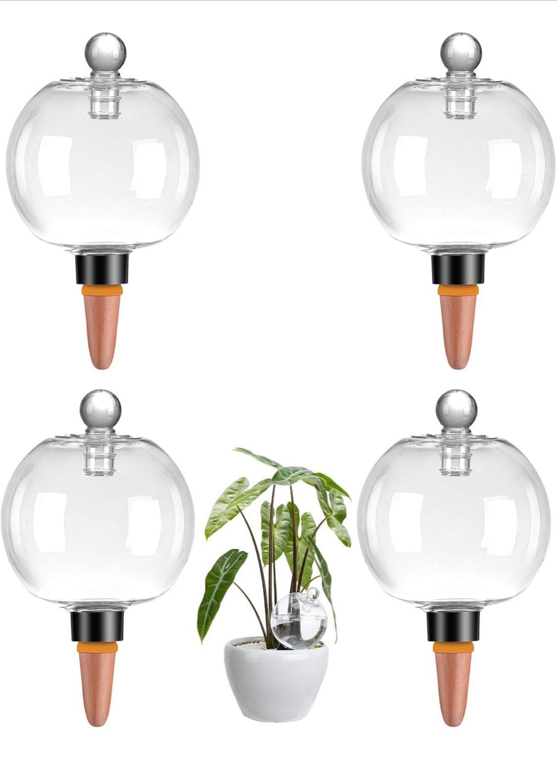4 Pack Plant Watering Globes with Covers 17oz Self Watering Planter Insert Indoor/Outdoor Plant Watering Devices for Automatic Drip Irrigation