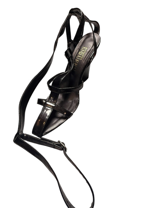 Alexander McQueen Black Patent Leather Ankle Strap Block Heel Sandals Size 39 - Flip It Now
