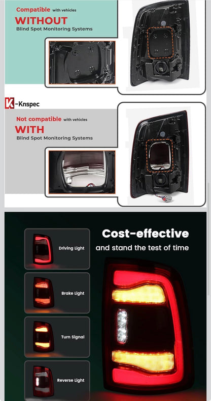 LED Tail Lights Assembly Compatible With 2019-2023 RAM 2500 3500 without Blind Spot Red Bezel Rear Brake Lights Replace 68361716AD (Right Passenger Side) - Flip It Now