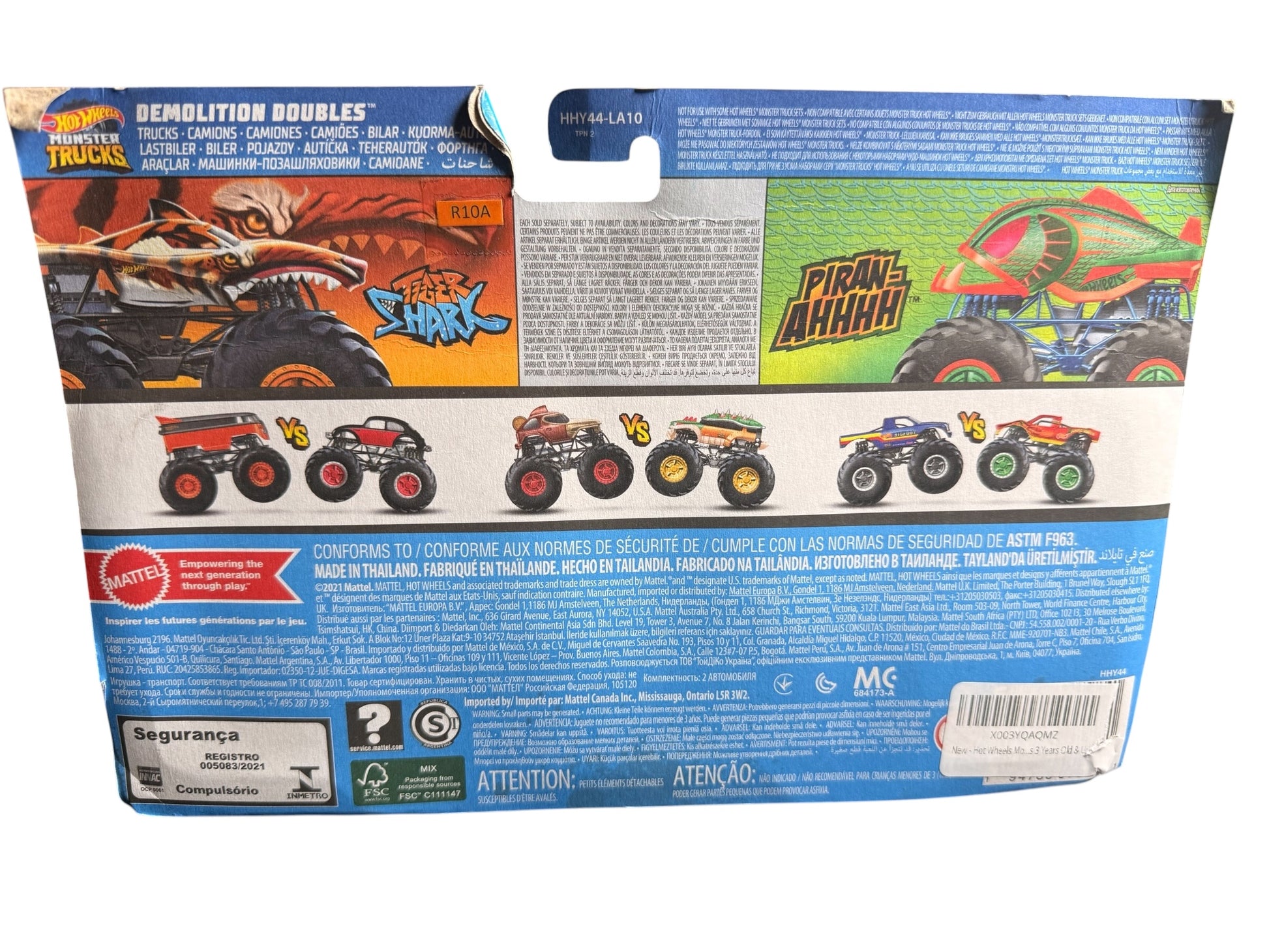 HOT WHEELS MONSTER TRUCKS. Demolition double 1:64. 2 PACK. NEW FOR 2025. Tiger shark + piranahhhh - Flip It Now
