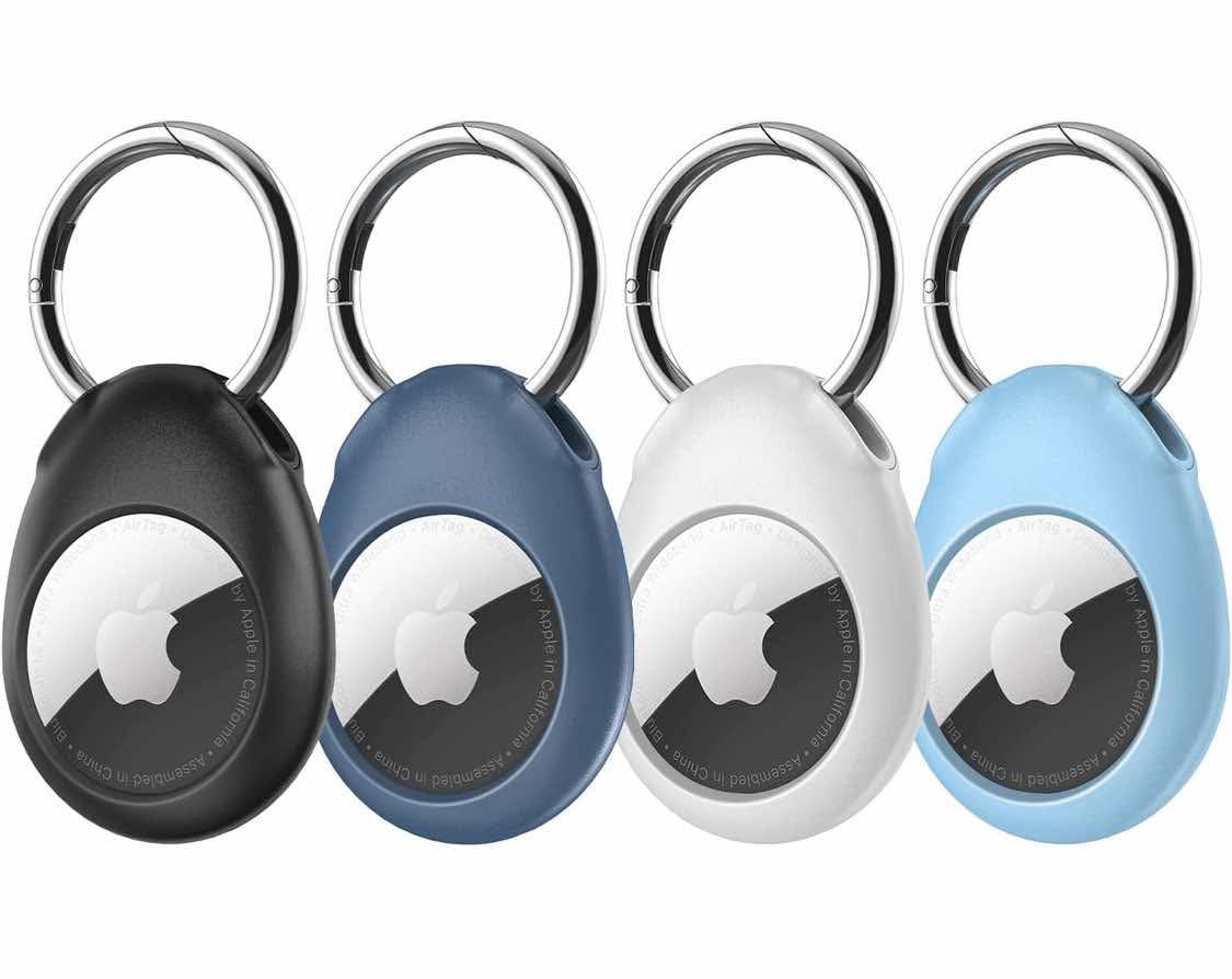 Airtag Holder, 4 Pack Air tag Upgraded Strong Keychain [Tight Fit Design] [Ultra Secure &Non-Slip], Anti-Scratch Airtag Cases, Airtag Accessories for GPS Item Finder Tracker (Black/White/Blue