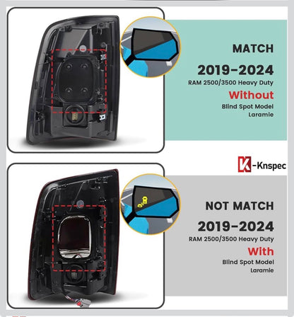 LED Tail Lights Assembly Compatible With 2019-2023 RAM 2500 3500 without Blind Spot Red Bezel Rear Brake Lights Replace 68361716AD (Right Passenger Side) - Flip It Now
