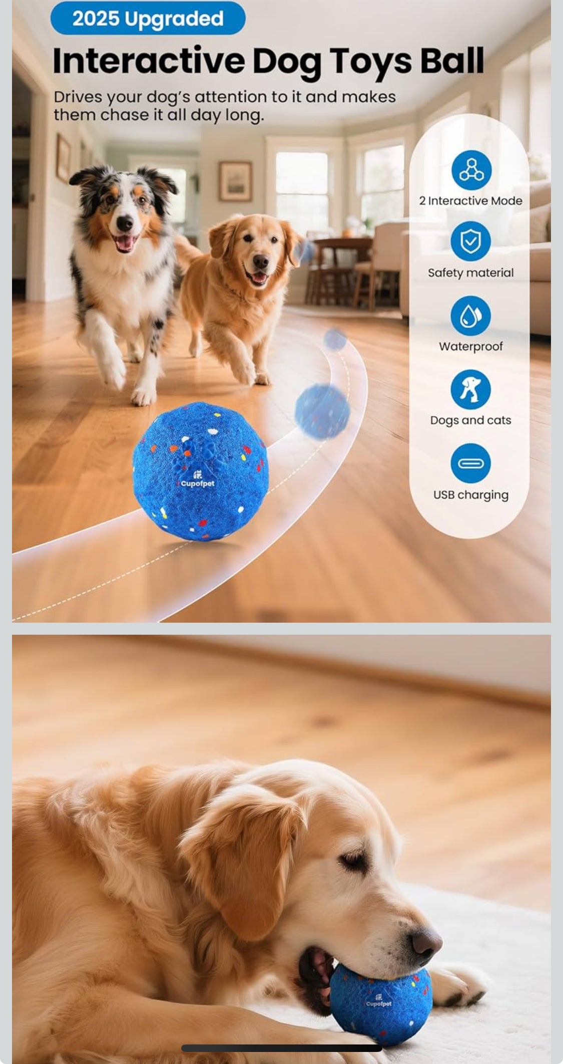 Interactive Dog Toys Ball, 2025 Upgraded Self Moving Balls and Vibrating Ball for Dogs, E-TPU Safety Material Electric Dog Toys to Keep Them Busy Rolling Balls for Small Medium Large Dogs (Blue) - Flip It Now