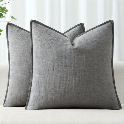 MIULEE Pack of 2 Thick Textured Couch Throw Pillow Covers, Grey Decorative Pillow Covers 18x18, Neutral Linen Cushion Cases for Sofa Bed Living Room Modern Farmhouse Home Decor, No Filling