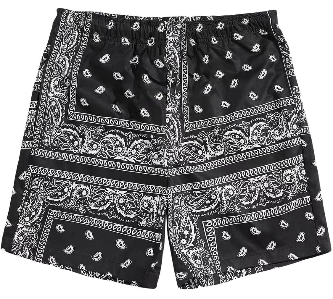 Boys Boho Paisley Print Shorts High Waisted Drawstring Summer Beach Shorts With Pockets Youth Cool Bandana Short - Flip It Now