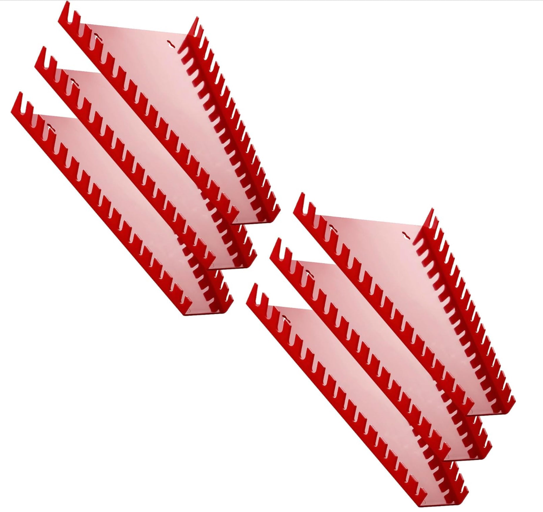 *6 red Plastic Wrench Organizer, Premium High-density Wrench Holder, Large Wrench Racks for Wall and Tool Box, 96 Slots Fit SAE&Metric Wrench Tray - Flip It Now