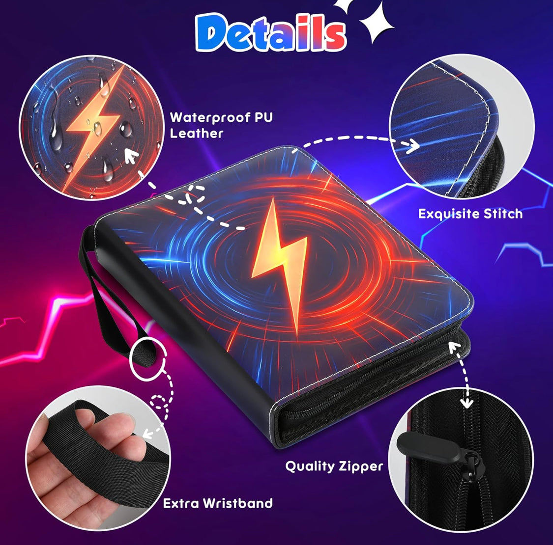 4-Pocket Trading Card Binder – Holds 440 Cards with 55 Removable Sleeves, Waterproof Card Holder Album for Standard Size Cards, Portable Collector Storage & Display Case