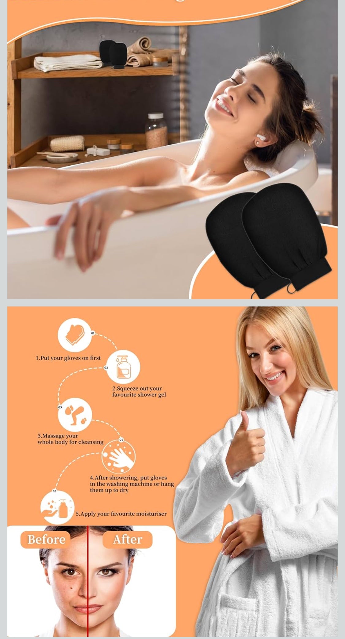 (2) 2pks Exfoliating Glove Body Scrubber, Exfoliating Body Scrubber Exfoliating Mitt for Normal to Dry Skin, Body Exfoliator for Self-Tan Removal and Applicationin, Made of Viscose Fiber （4 Black） - Flip It Now