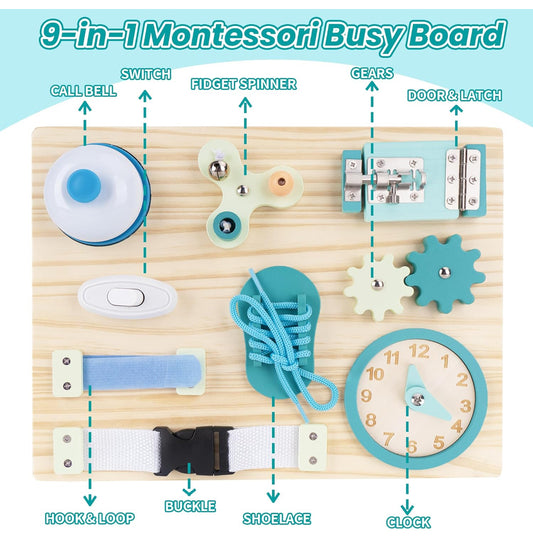 ATOYUS Montessori Busy Board Toys for Toddlers, Learning Educational Toys for 3 Year Old, Wooden Sensory Activity Toys for Kids 3-4 with Autism, Christmas Birthday Gift for Baby Boys Girls Ages 3-5 - Flip It Now