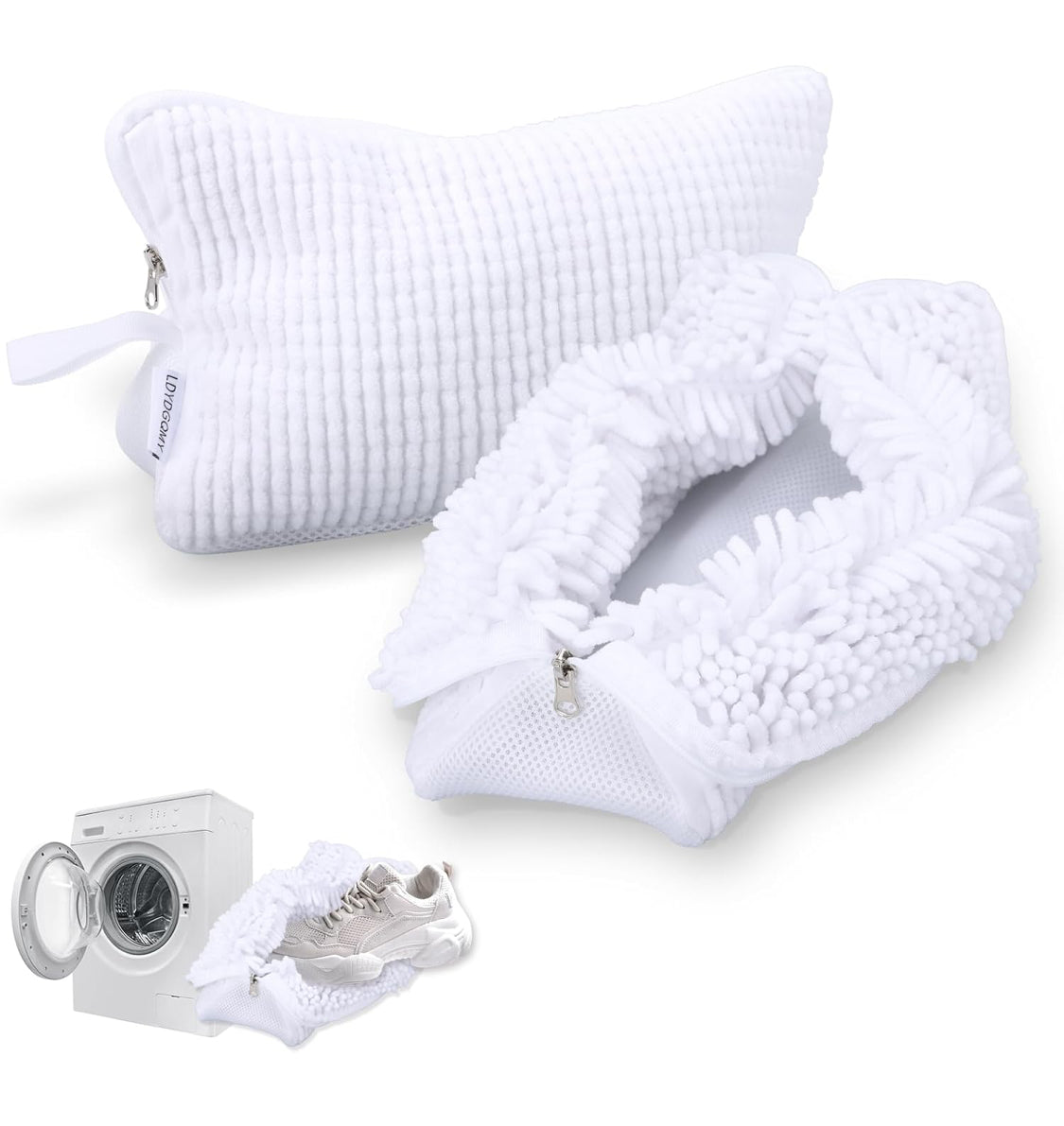 Shoe Washing Machine Bag, 360 Wrap-around Laundry Bags for Washing Machine, Reusable Shoes Wash Bag with Protective Hidden Zipper, 10000+ Fluffy Fibers for Sneaker Gym Shoe