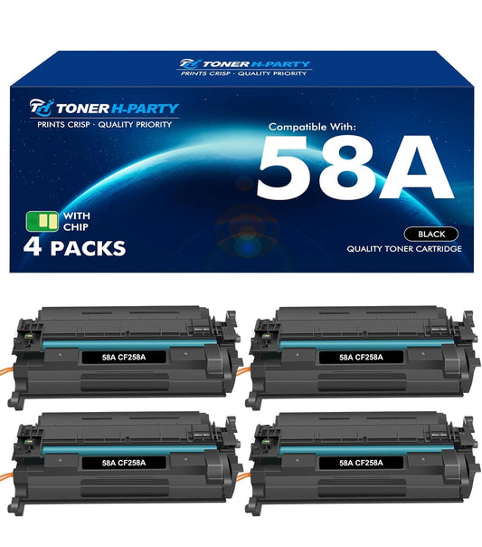 CF258A 58A Toner Cartridge Black M428fdw M404n Compatible Replacement for HP 58A CF258A 58X CF258X for HP LaserJet Pro MFP M428fdn M428dw Pro M404n M404dn M404dw M404 Printer Ink with Chip 4 Pack