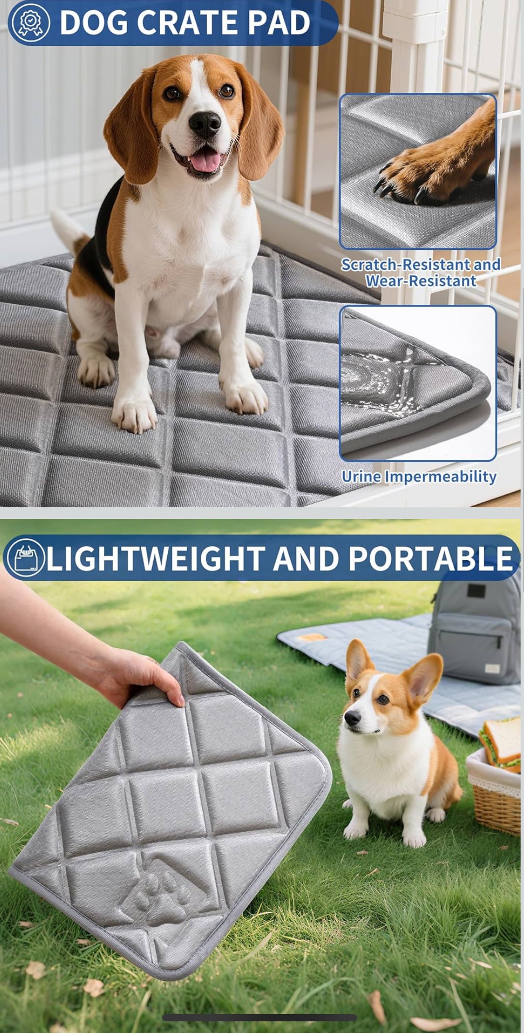 Dog Bed Mat, Soft Foam Kennel Pad Washable Pet Dog Crate Pad with Anti-Slip Bottom for Small/Medium Dogs, Grey 23x34” - Flip It Now