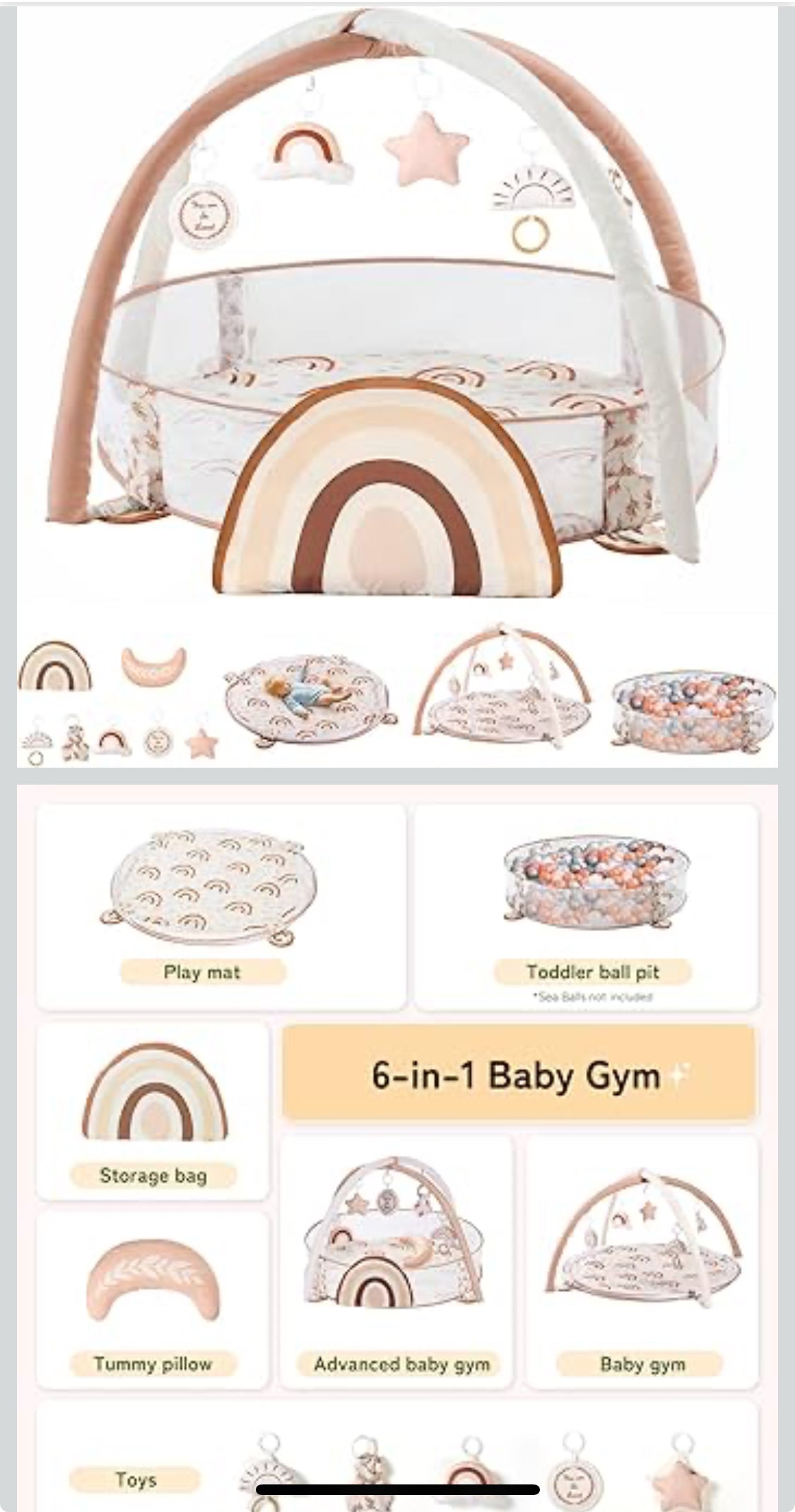 Crisschirs 6-in-1 XL Large Baby Gym & Ball Pit, Play Mat & Play Gym, Combination Baby Activity Gym with Milestone Cards for Sensory Exploration and Motor Skill Development, Balls are not Included