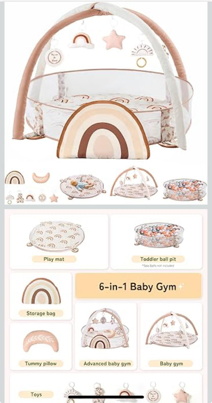 Crisschirs 6-in-1 XL Large Baby Gym & Ball Pit, Play Mat & Play Gym, Combination Baby Activity Gym with Milestone Cards for Sensory Exploration and Motor Skill Development, Balls are not Included