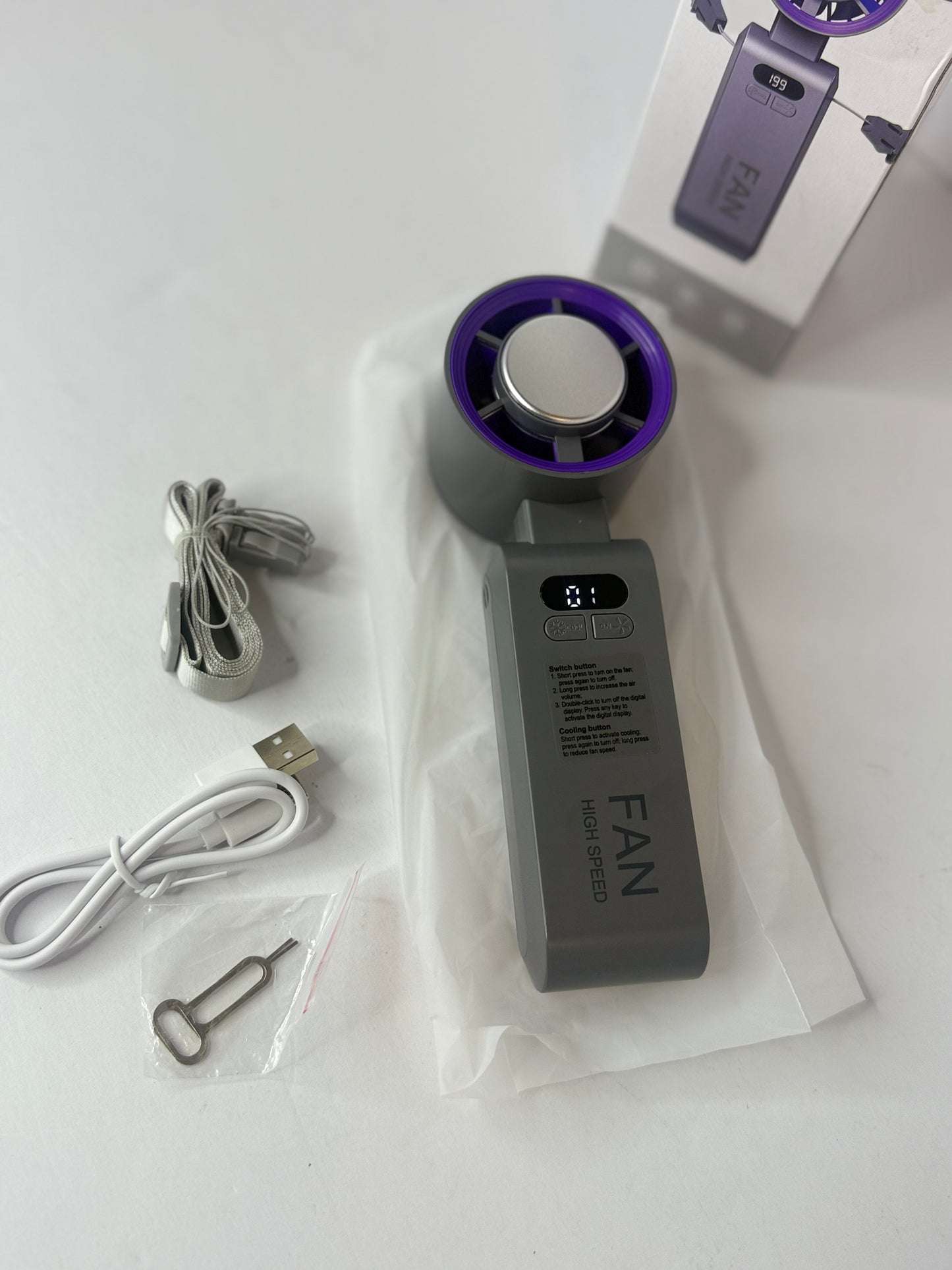 Kimguard Handheld Portable Turbo Fan with Ice Cooler, Speed (1-199) Rechargeable Personal Fan[20000 RPM] Small Pocket Fans for Travel/Outdoor/Home/Office, Purple - Flip It Now