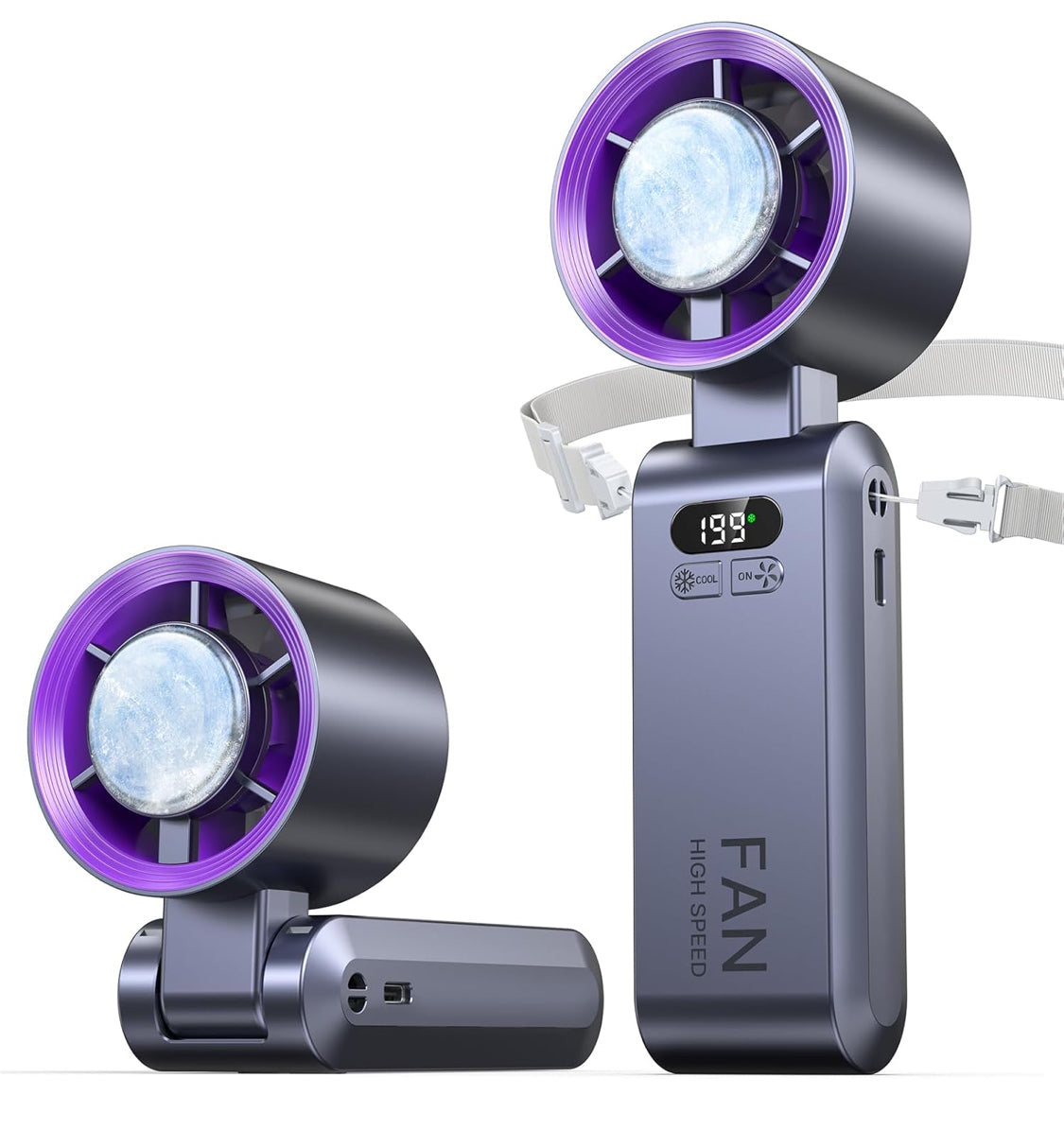 Kimguard Handheld Portable Turbo Fan with Ice Cooler, Speed (1-199) Rechargeable Personal Fan[20000 RPM] Small Pocket Fans for Travel/Outdoor/Home/Office, Purple - Flip It Now