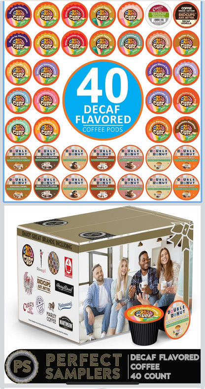 Flavored Decaf Coffee Pods Variety Pack Compatible with Keurig K Cups Brewers, 40 Count, Assorted Decaffeinated Flavored Coffee Sampler(Pack of 1) - Flip It Now