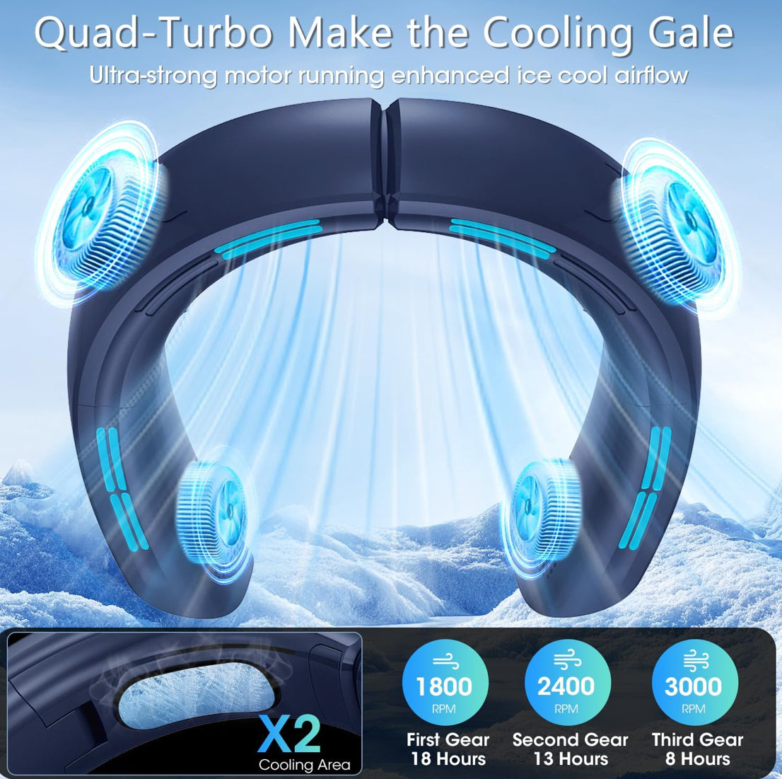 OLV Neck Fan 6000mAh Rechargeable Battery 18Hrs 4 Turbine Motor Powerful 360° Cooling Airflow 3 Speeds Portable Foldable Fan Ultra-Quiet Personal Fan Gifts for Men Women Home Office,Work,Travel Blue - Flip It Now