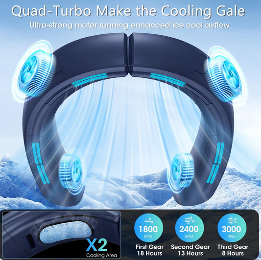 OLV Neck Fan 6000mAh Rechargeable Battery 18Hrs 4 Turbine Motor Powerful 360° Cooling Airflow 3 Speeds Portable Foldable Fan Ultra-Quiet Personal Fan Gifts for Men Women Home Office,Work,Travel Blue - Flip It Now