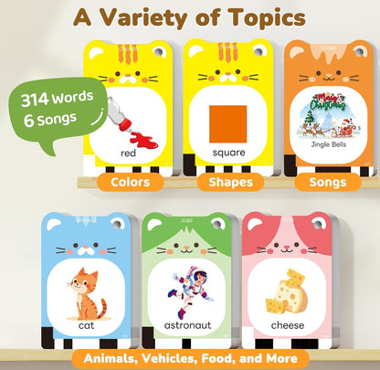 JoyCat Talking Flash Cards for Toddlers 1-5, 314 Words with Durable Thick Cards & Clear Audio, Easy to Slide in and Out, Speech Therapy Toys, Birthday Gifts for Boys Girls